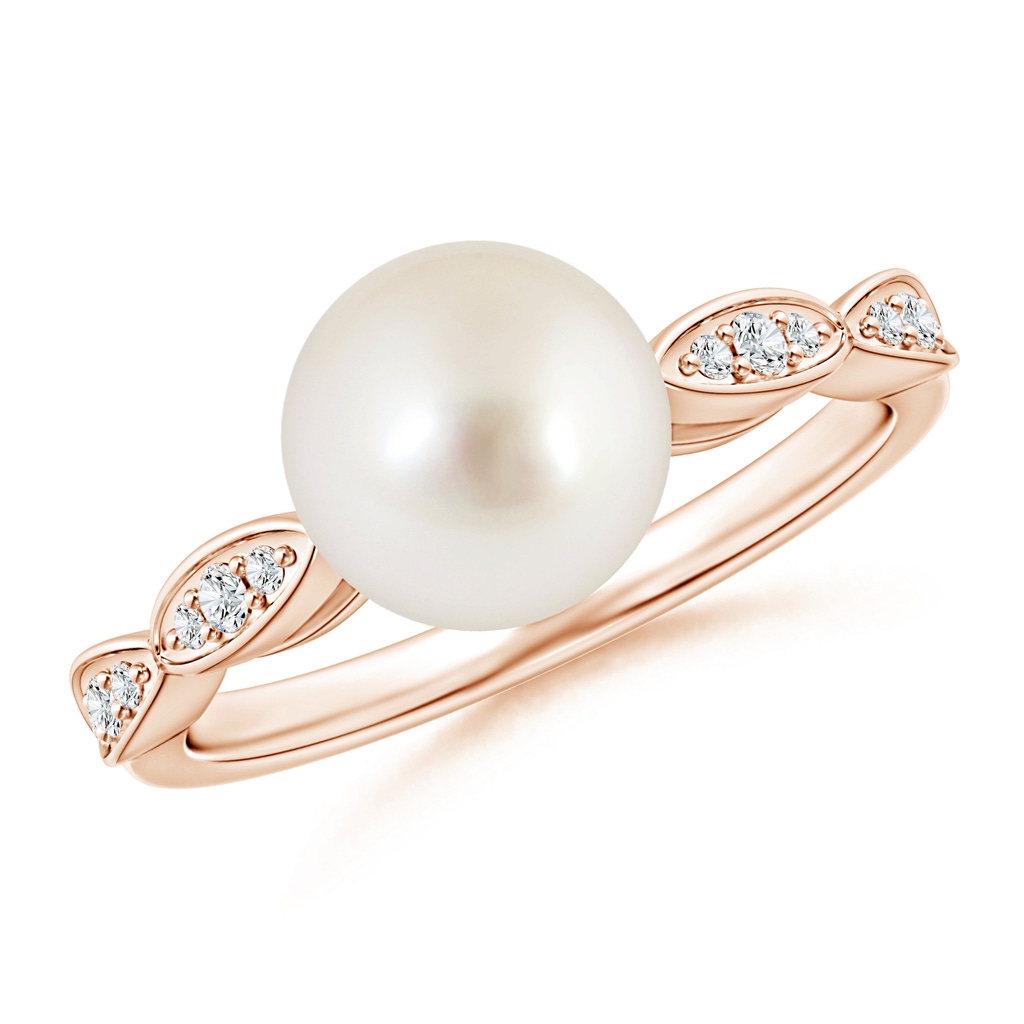 8mm AAAA South Sea Pearl Ring with Marquise Motifs in Rose Gold