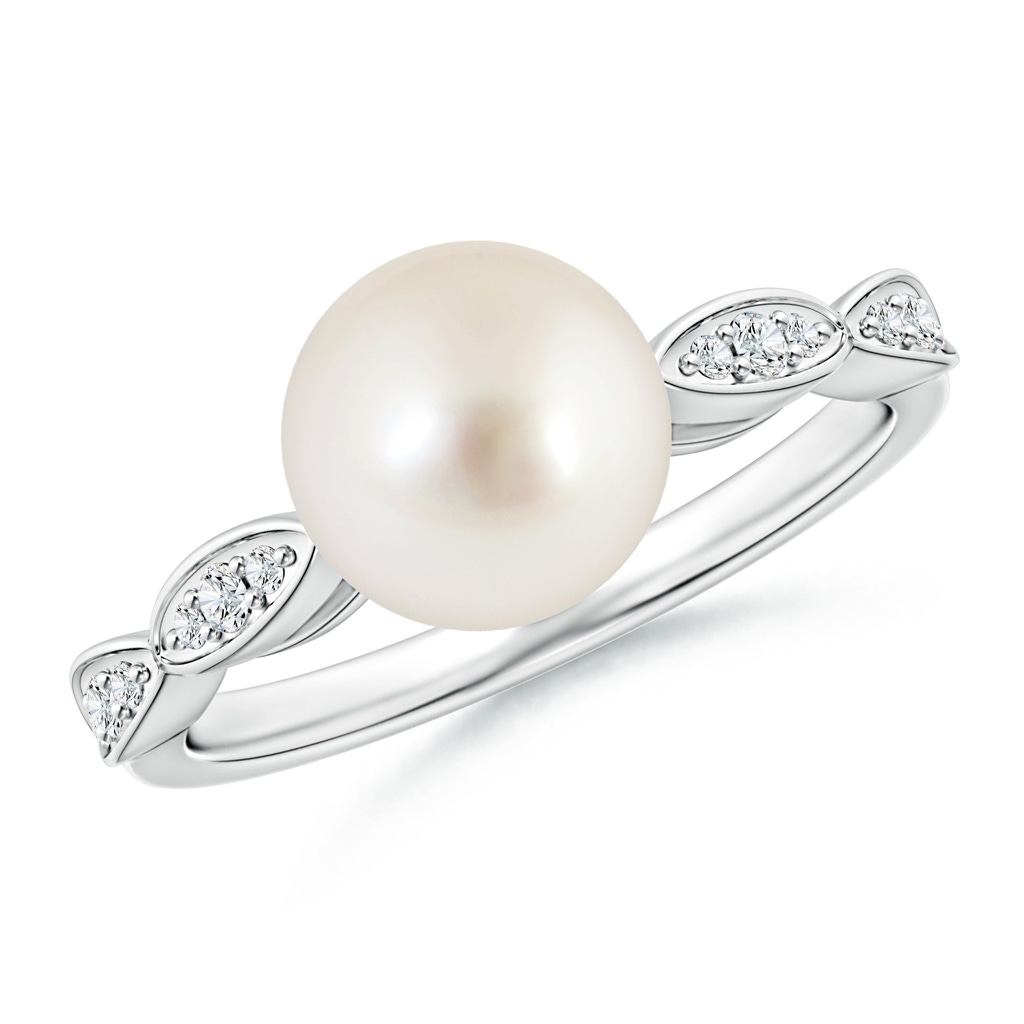 8mm AAAA South Sea Pearl Ring with Marquise Motifs in White Gold