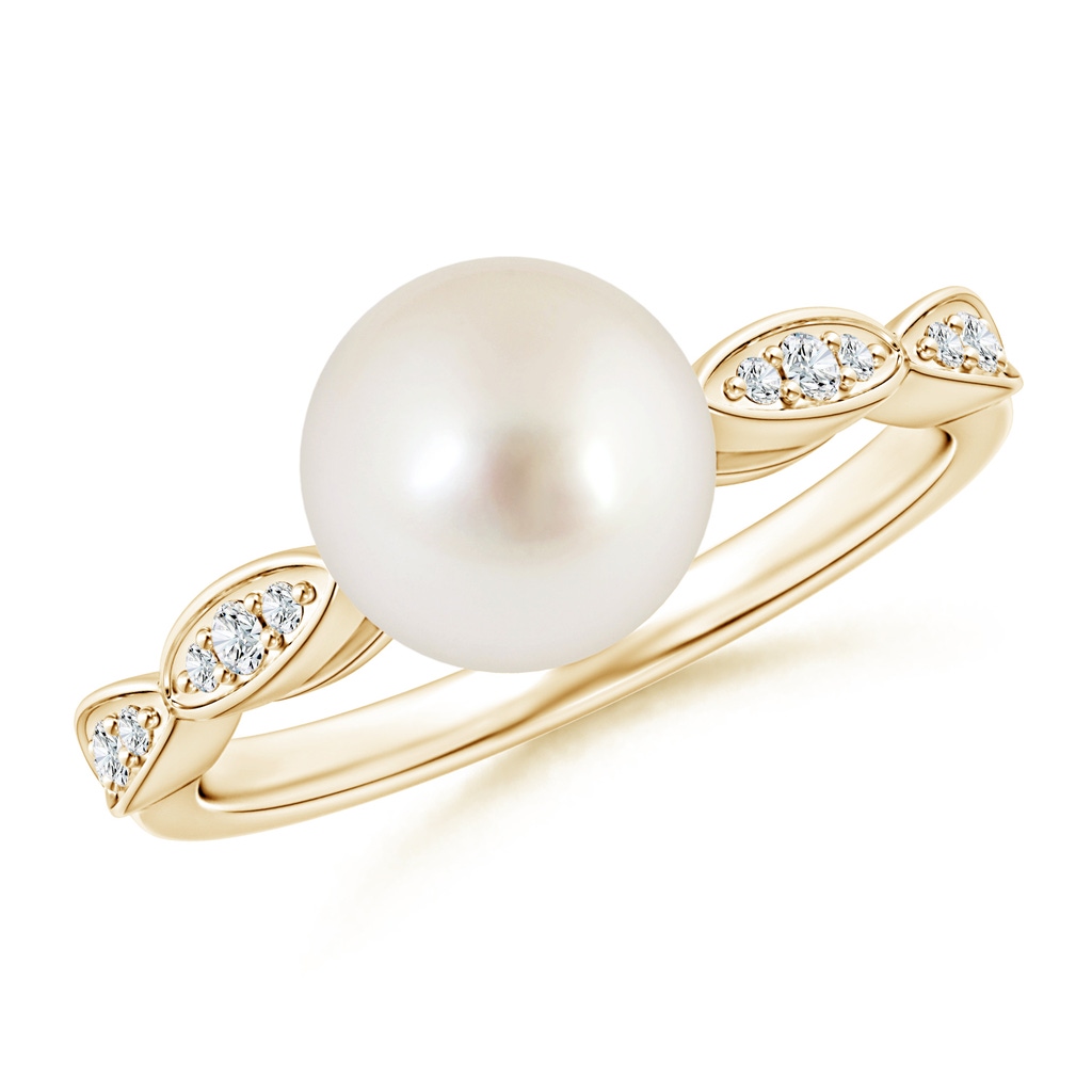 8mm AAAA South Sea Pearl Ring with Marquise Motifs in Yellow Gold