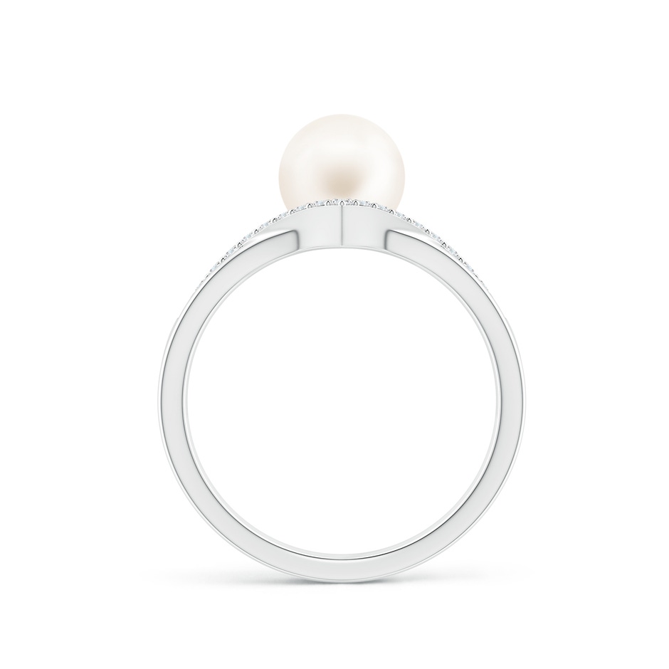 7mm AA Freshwater Pearl and Diamond Chevron Ring in P950 Platinum side 1
