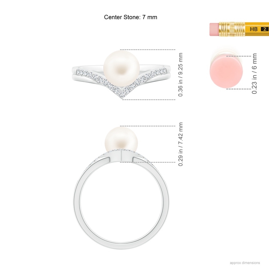 7mm AA Freshwater Pearl and Diamond Chevron Ring in White Gold ruler