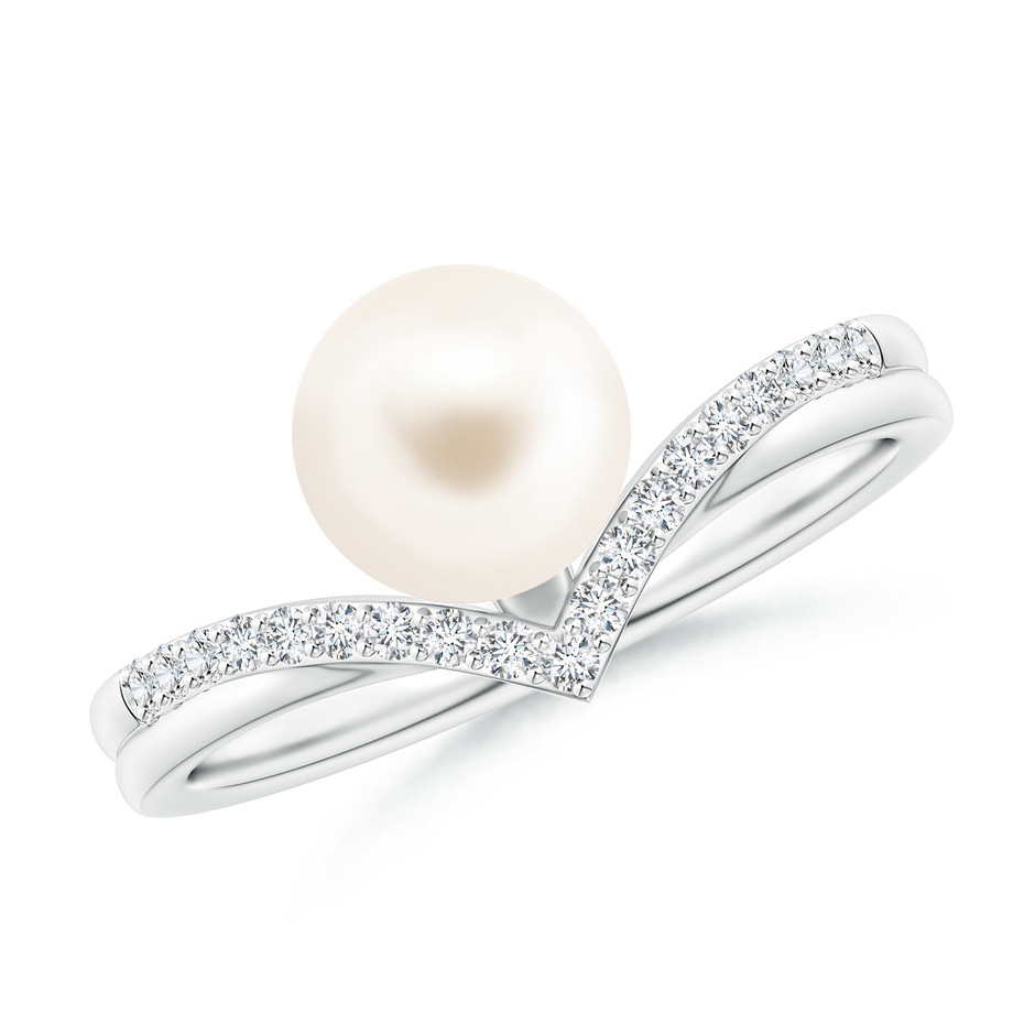 7mm AAA Freshwater Pearl and Diamond Chevron Ring in P950 Platinum 
