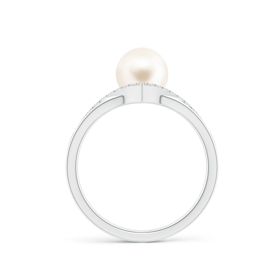 7mm AAA Freshwater Pearl and Diamond Chevron Ring in P950 Platinum side 1
