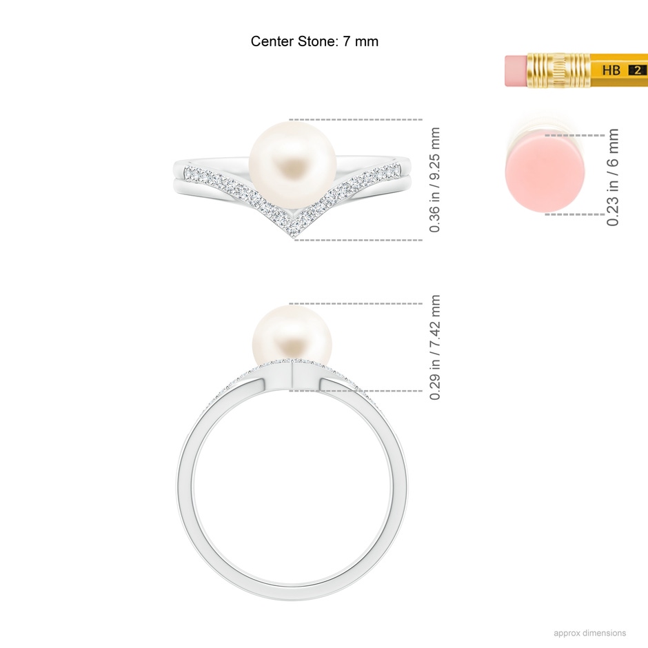 7mm AAA Freshwater Pearl and Diamond Chevron Ring in P950 Platinum ruler