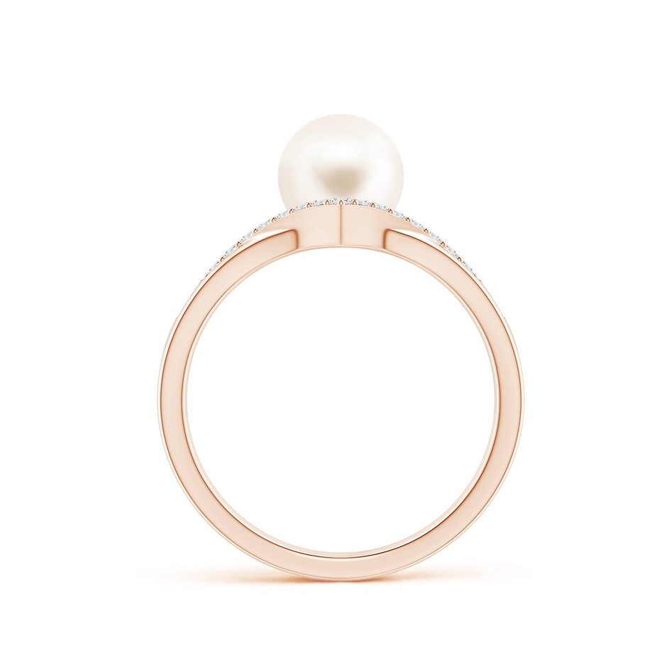 7mm AAA Freshwater Pearl and Diamond Chevron Ring in Rose Gold side 1