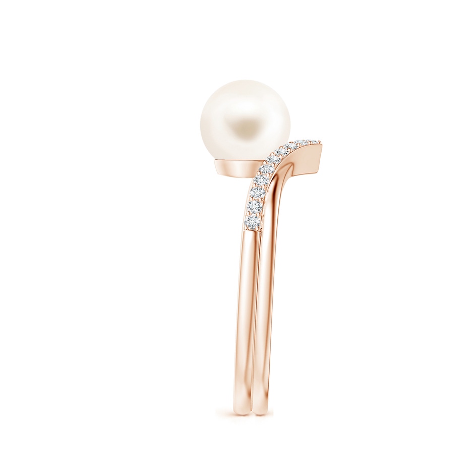 7mm AAA Freshwater Pearl and Diamond Chevron Ring in Rose Gold side 2