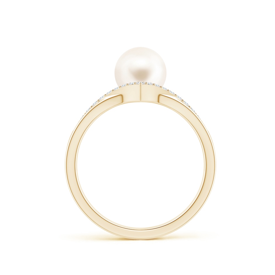7mm AAA Freshwater Pearl and Diamond Chevron Ring in Yellow Gold side 1