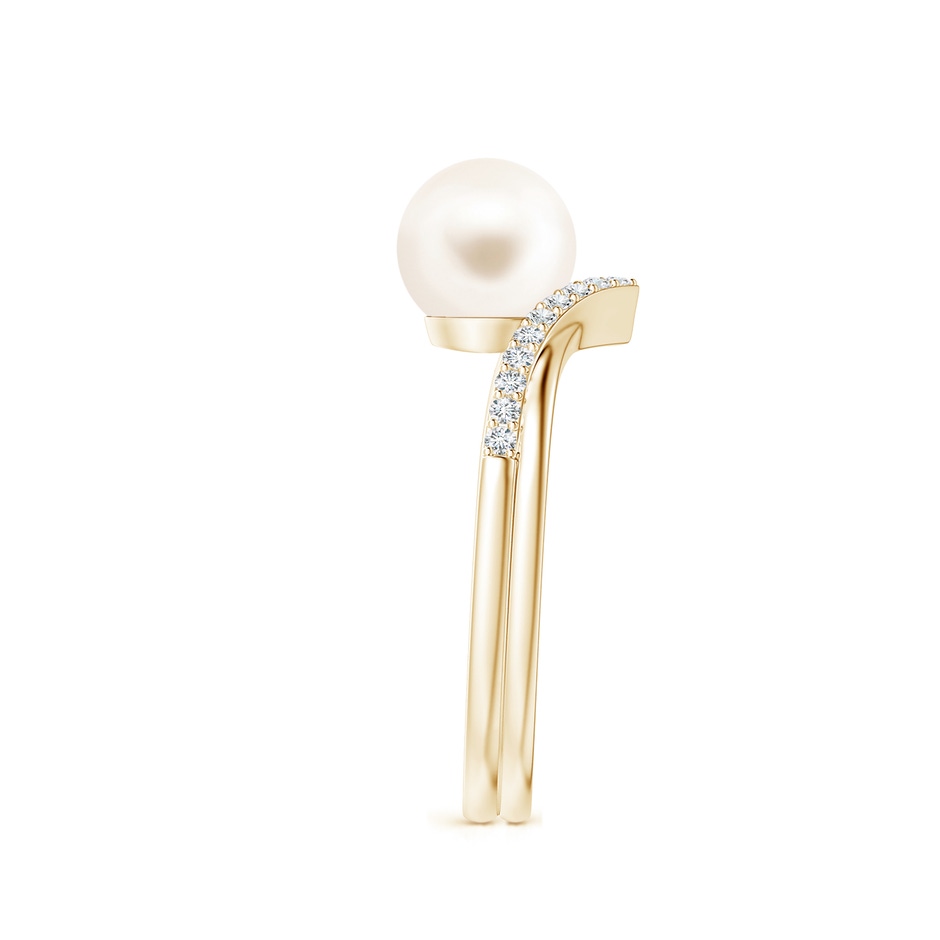 7mm AAA Freshwater Pearl and Diamond Chevron Ring in Yellow Gold side 2