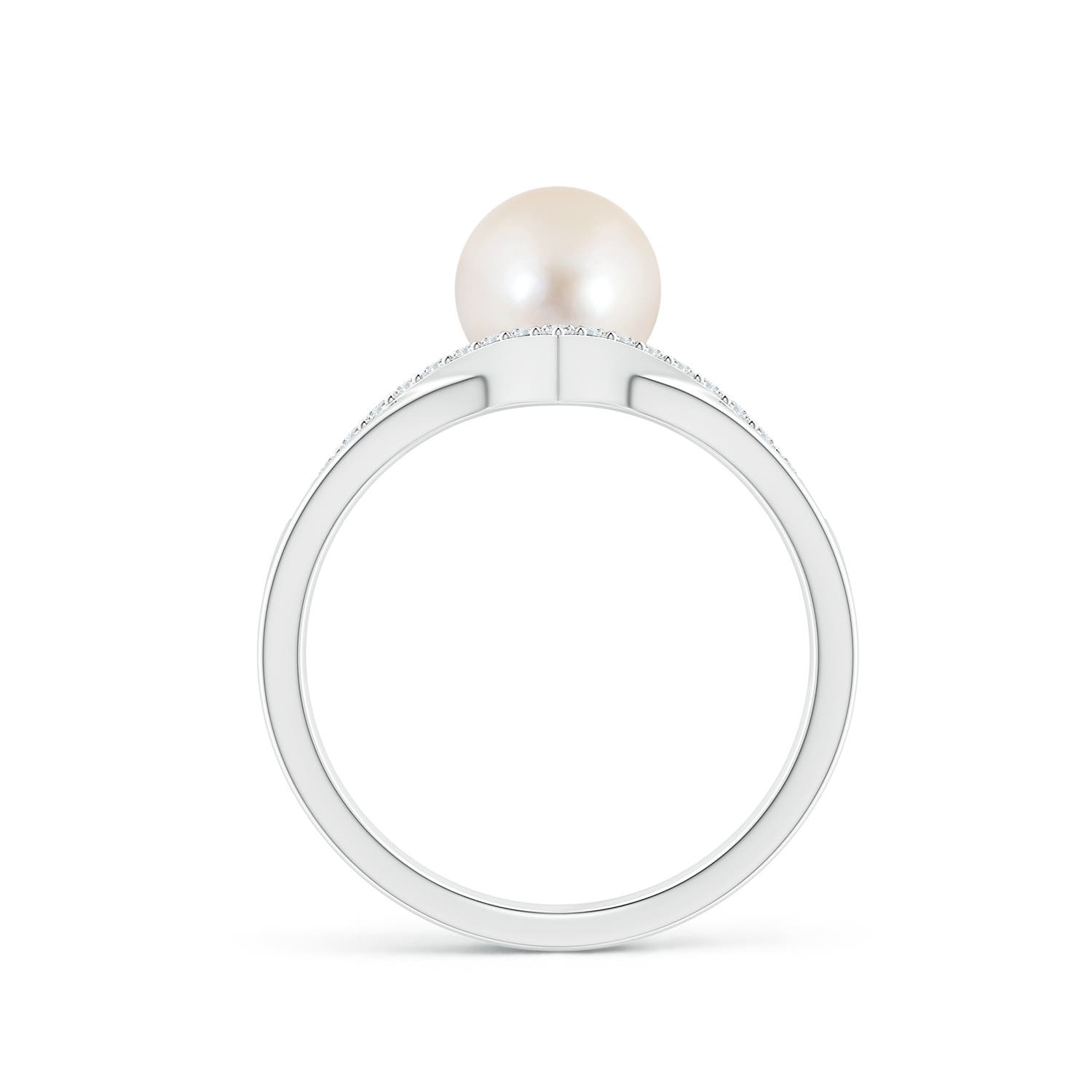 7mm AAAA Freshwater Pearl and Diamond Chevron Ring in P950 Platinum
