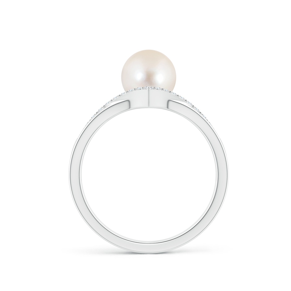 7mm AAAA Freshwater Pearl and Diamond Chevron Ring in White Gold side 1