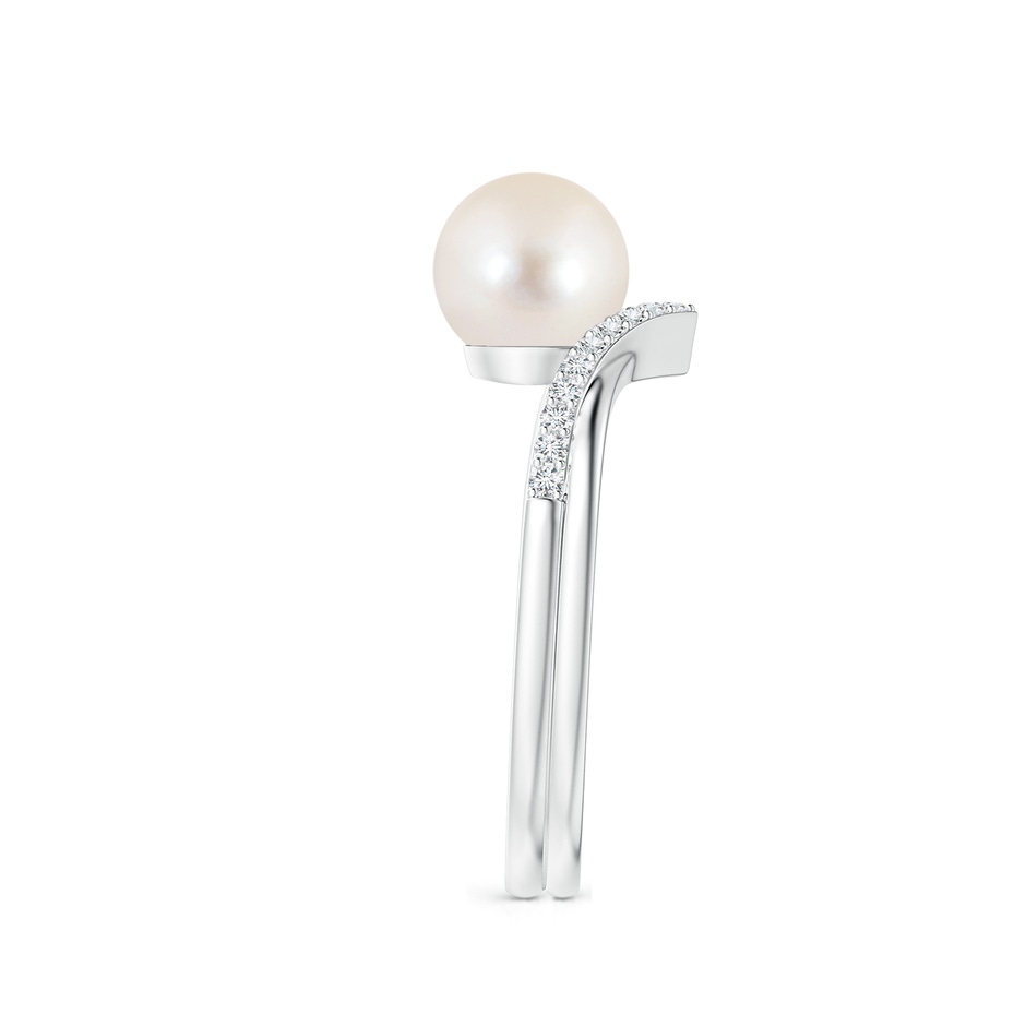 7mm AAAA Freshwater Pearl and Diamond Chevron Ring in White Gold side 2