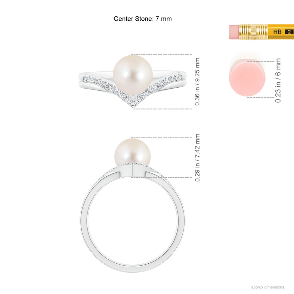 7mm AAAA Freshwater Pearl and Diamond Chevron Ring in White Gold ruler
