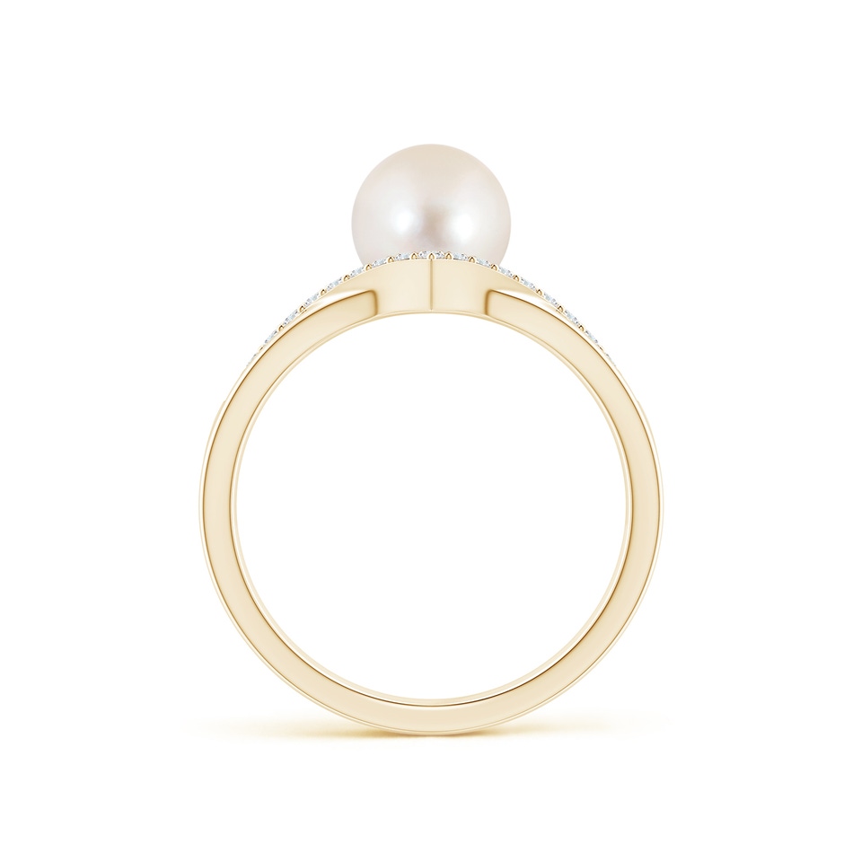 7mm AAAA Freshwater Pearl and Diamond Chevron Ring in Yellow Gold side 1