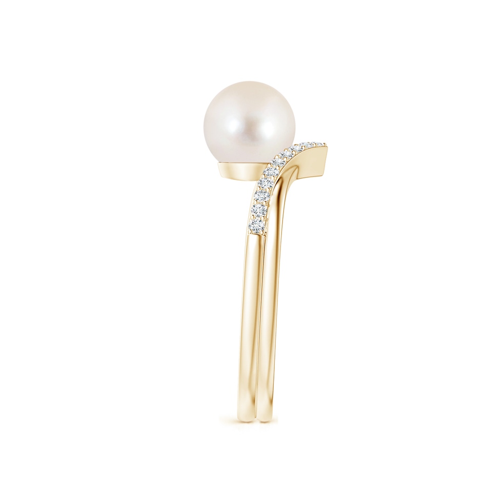 7mm AAAA Freshwater Pearl and Diamond Chevron Ring in Yellow Gold side 2