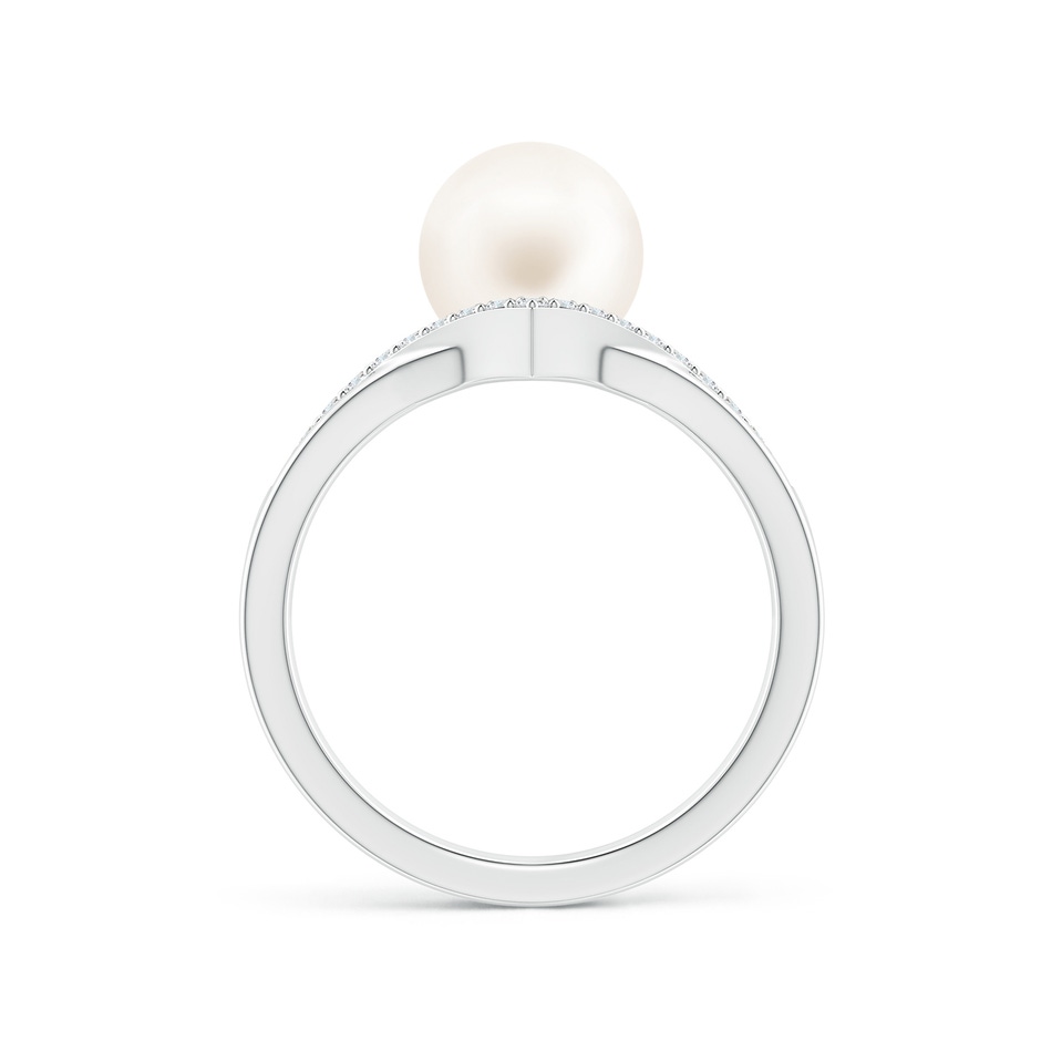 8mm AA Freshwater Pearl and Diamond Chevron Ring in White Gold side 1