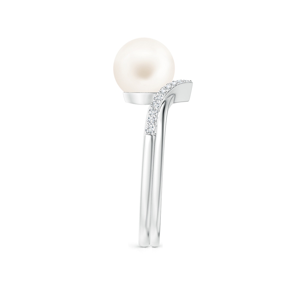 8mm AA Freshwater Pearl and Diamond Chevron Ring in White Gold side 2