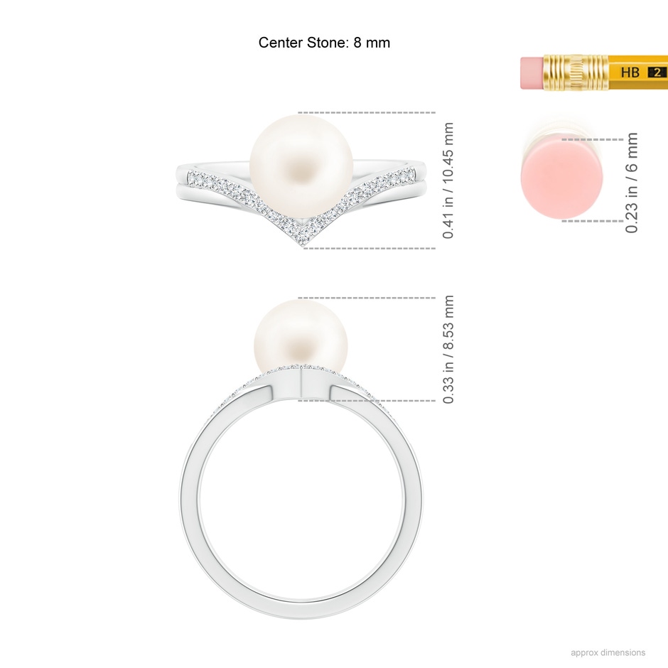 8mm AA Freshwater Pearl and Diamond Chevron Ring in White Gold ruler