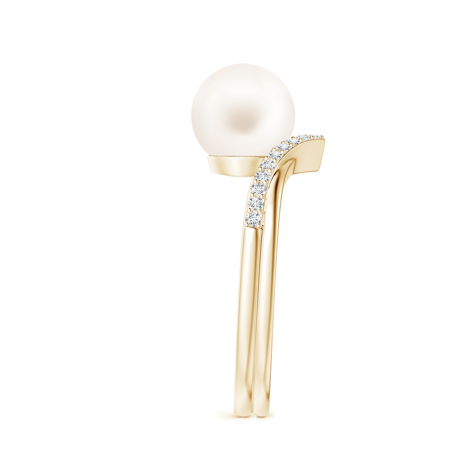8mm AA Freshwater Pearl and Diamond Chevron Ring in Yellow Gold side 2