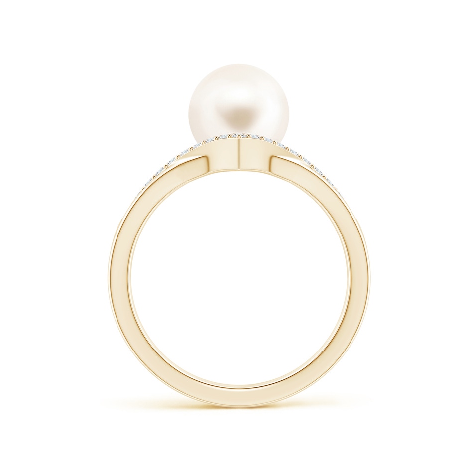 8mm AAA Freshwater Pearl and Diamond Chevron Ring in Yellow Gold side 1