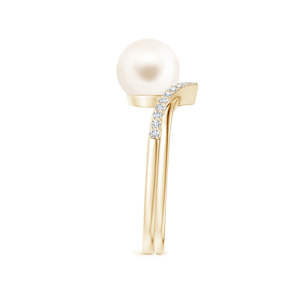 8mm AAA Freshwater Pearl and Diamond Chevron Ring in Yellow Gold side 2
