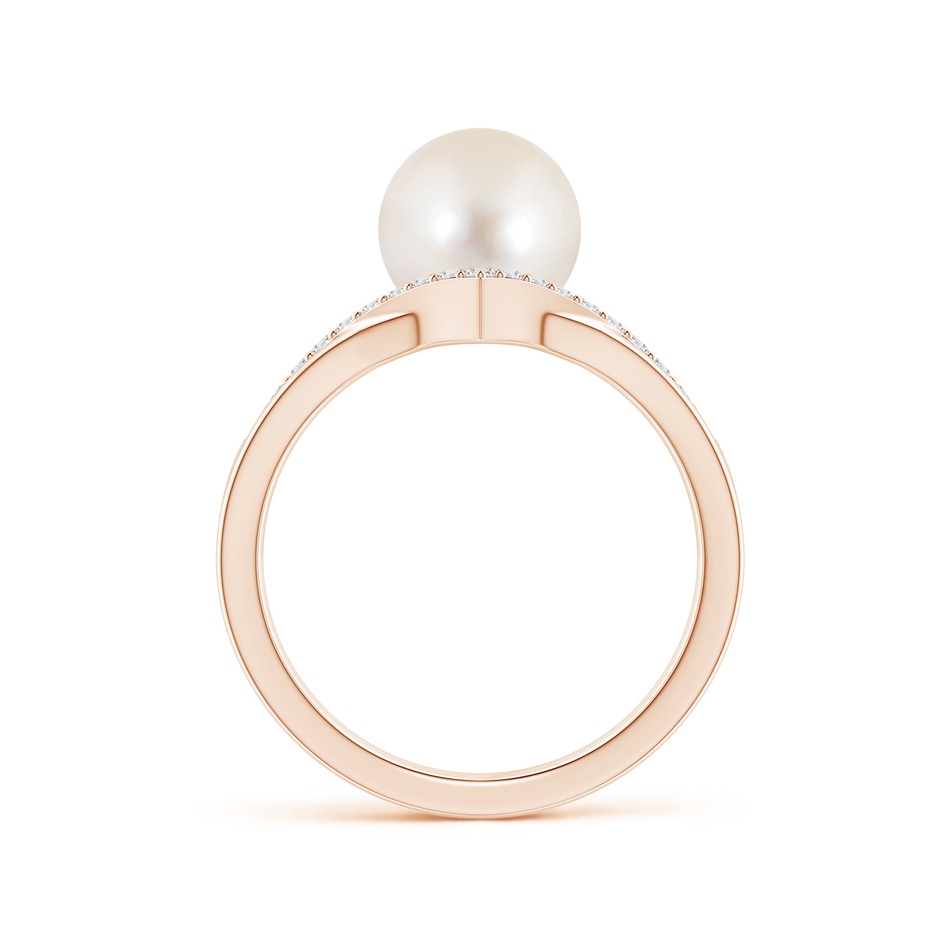 8mm AAAA Freshwater Pearl and Diamond Chevron Ring in Rose Gold side 1