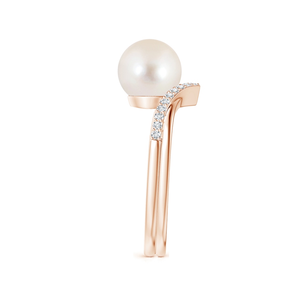 8mm AAAA Freshwater Pearl and Diamond Chevron Ring in Rose Gold side 2