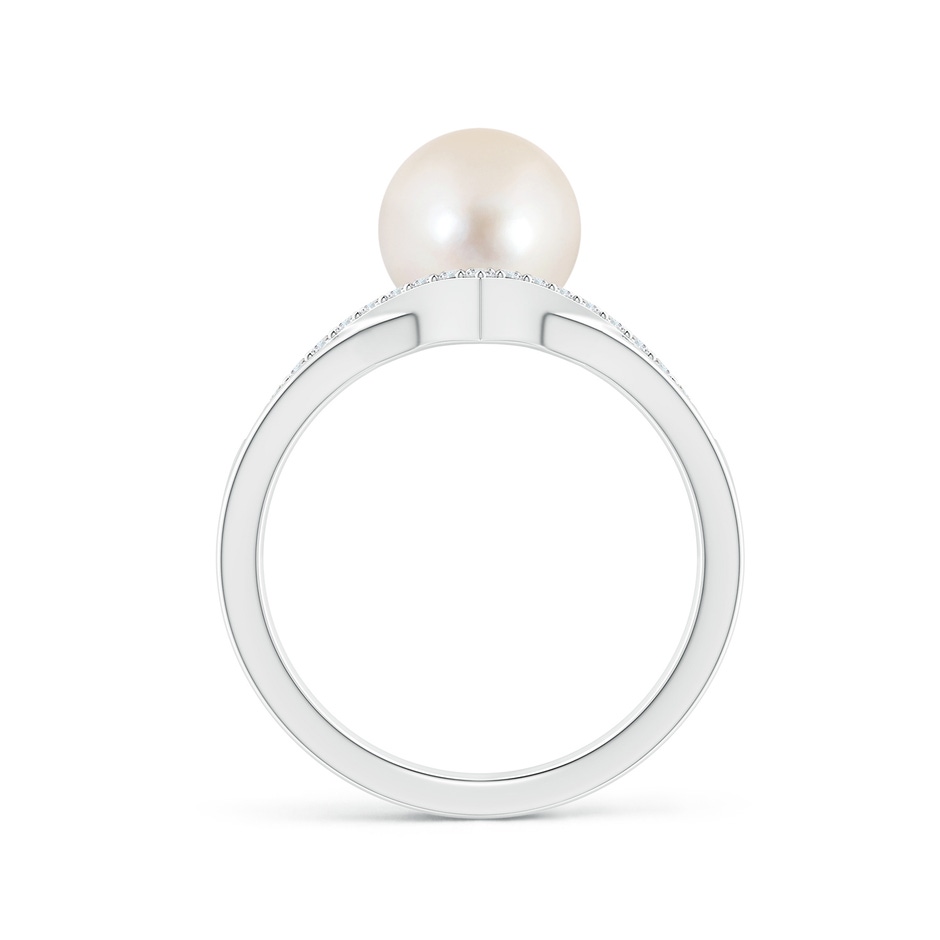 8mm AAAA Freshwater Pearl and Diamond Chevron Ring in White Gold Side 1