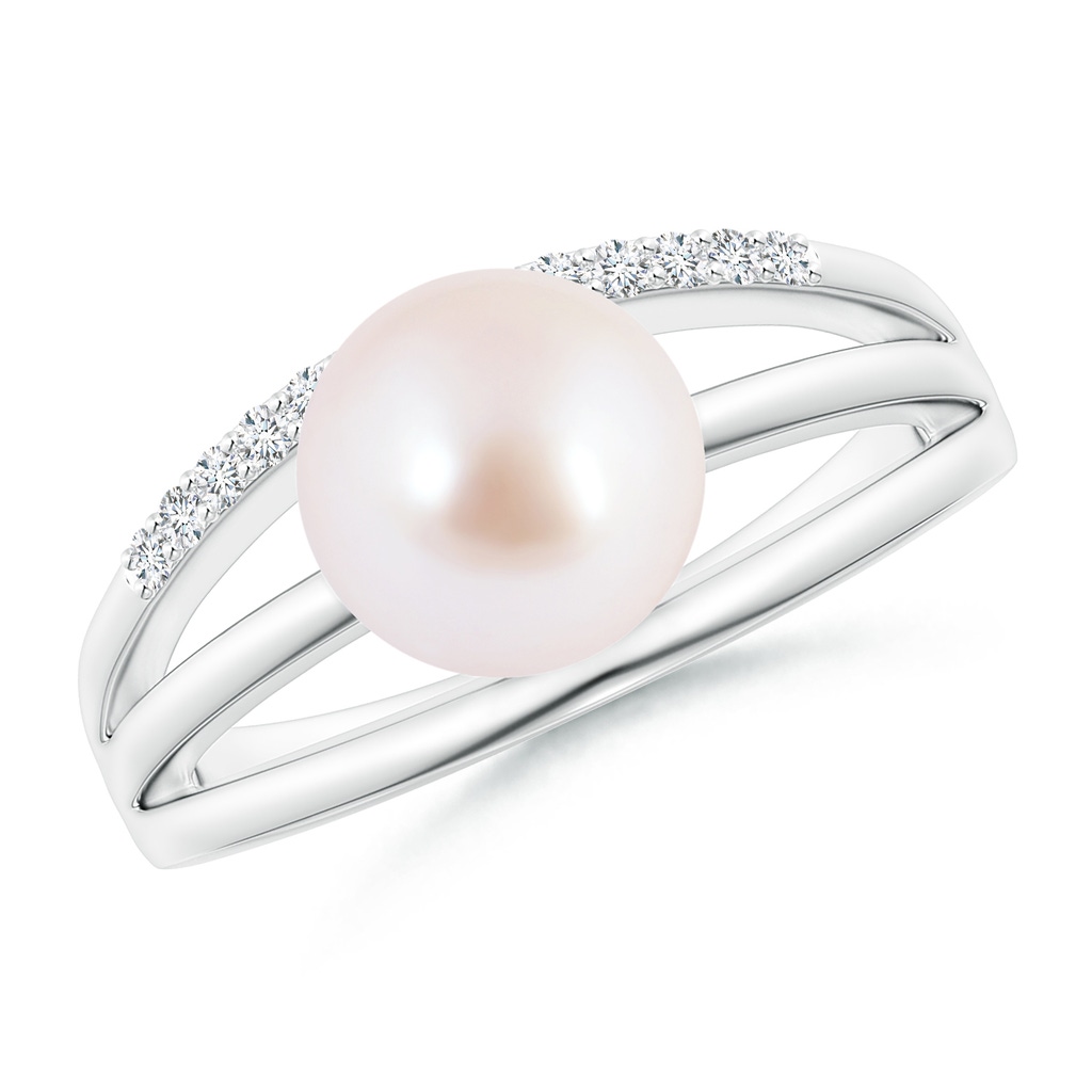 8mm AAA Japanese Akoya Pearl Triple Split Shank Ring in White Gold