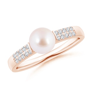 6mm AAA Japanese Akoya Pearl and Diamond Accents Ring in Rose Gold