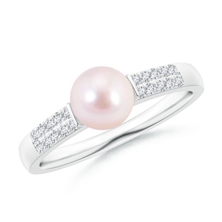 6mm AAAA Japanese Akoya Pearl and Diamond Accents Ring in P950 Platinum