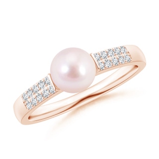 6mm AAAA Japanese Akoya Pearl and Diamond Accents Ring in Rose Gold