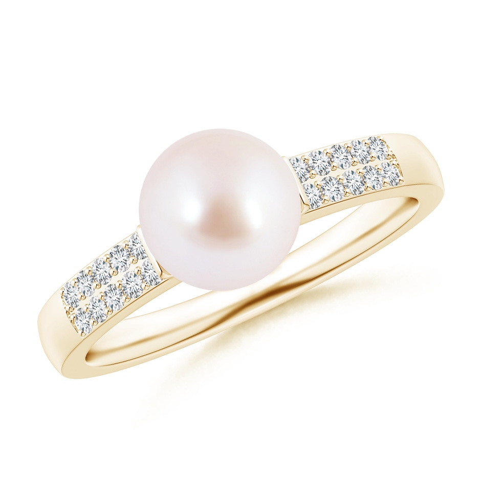 7mm AAA Japanese Akoya Pearl and Diamond Accents Ring in Yellow Gold 