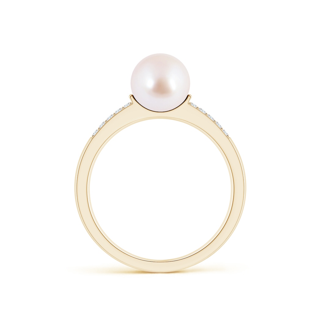 7mm AAA Japanese Akoya Pearl and Diamond Accents Ring in Yellow Gold Side 1