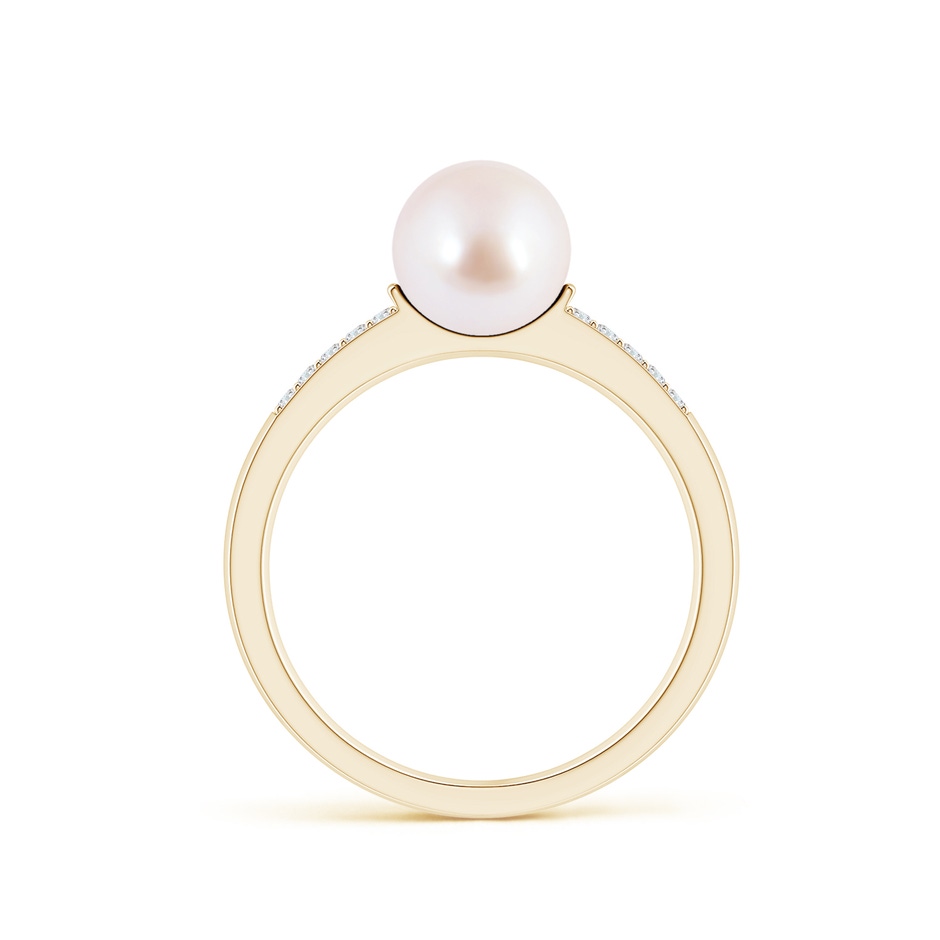 7mm AAA Japanese Akoya Pearl and Diamond Accents Ring in Yellow Gold side 1