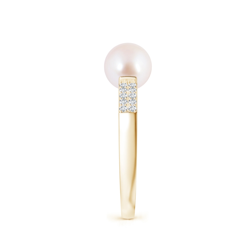 7mm AAA Japanese Akoya Pearl and Diamond Accents Ring in Yellow Gold Side 2