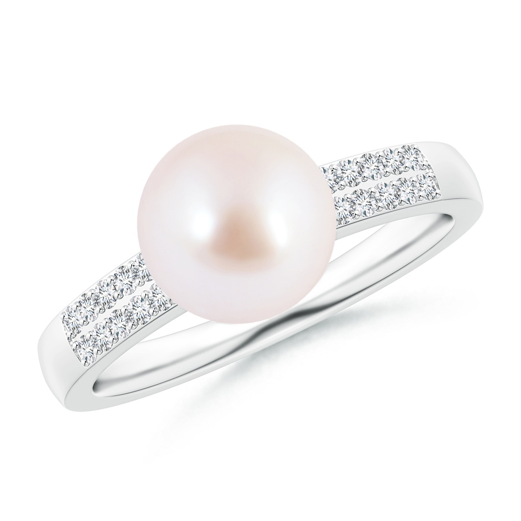 8mm AAA Japanese Akoya Pearl and Diamond Accents Ring in White Gold