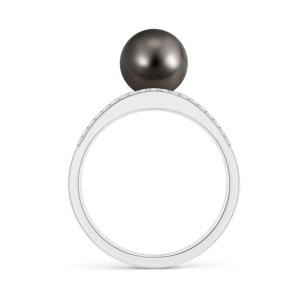 8mm AAA Tahitian Pearl and Diamond Criss-Cross Ring in White Gold Side 1
