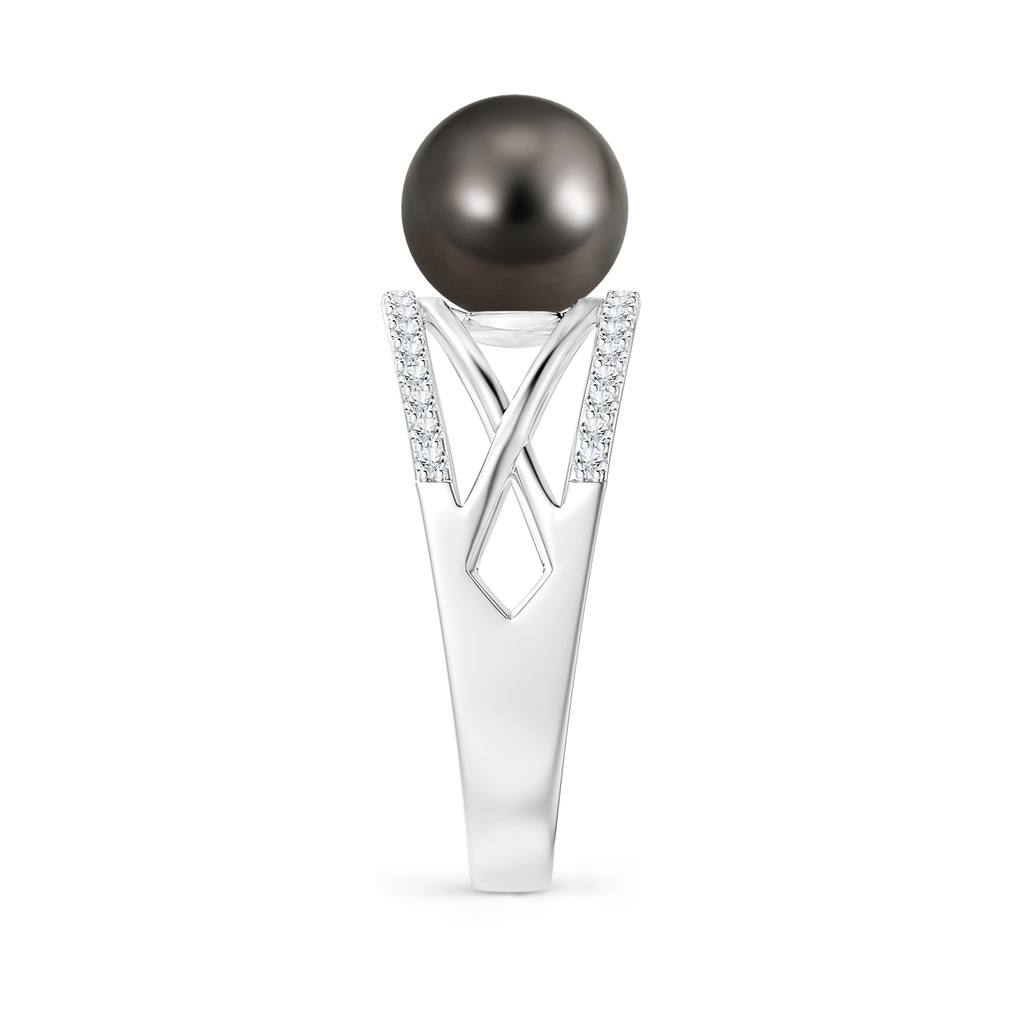 8mm AAA Tahitian Pearl and Diamond Criss-Cross Ring in White Gold Side 2