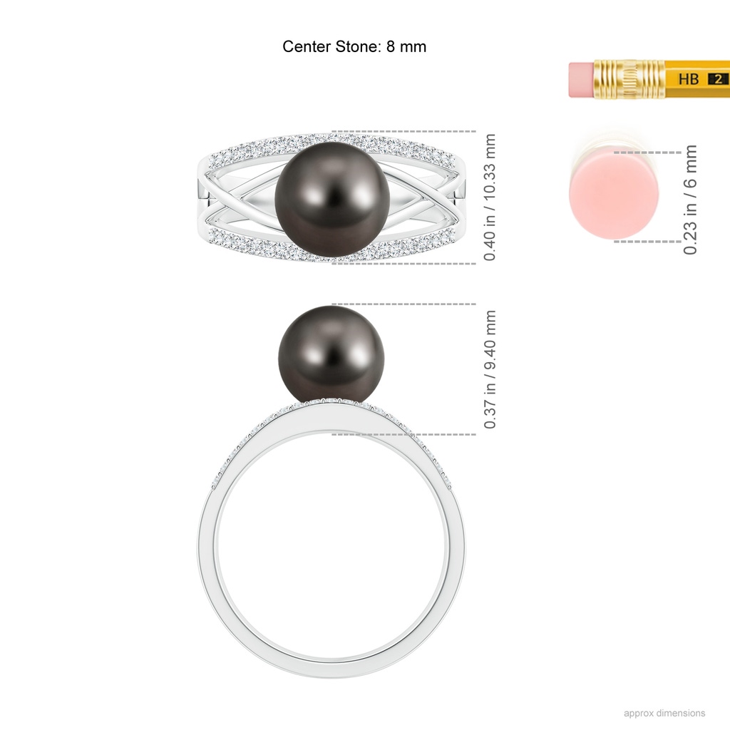 8mm AAA Tahitian Pearl and Diamond Criss-Cross Ring in White Gold Ruler