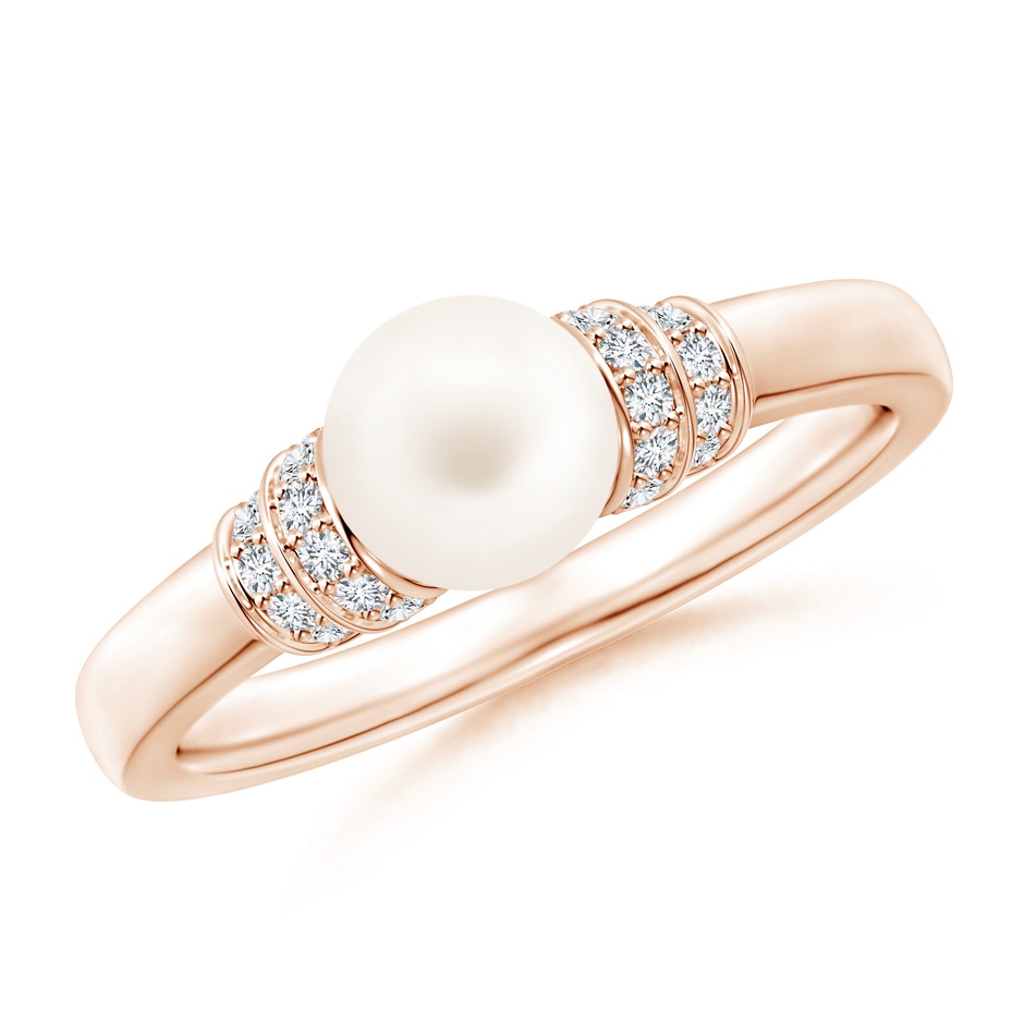 6mm AA Freshwater Pearl & Pavé-Set Diamond Ring in Rose Gold 