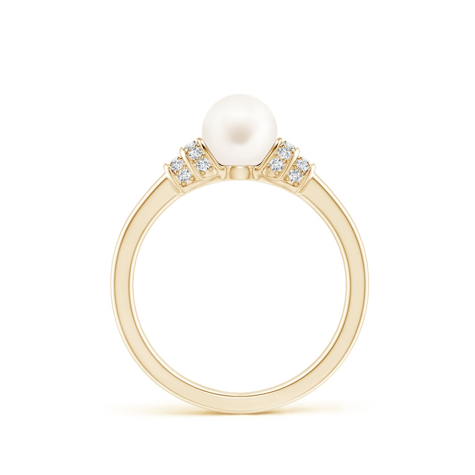 6mm AA Freshwater Pearl & Pavé-Set Diamond Ring in Yellow Gold side 1