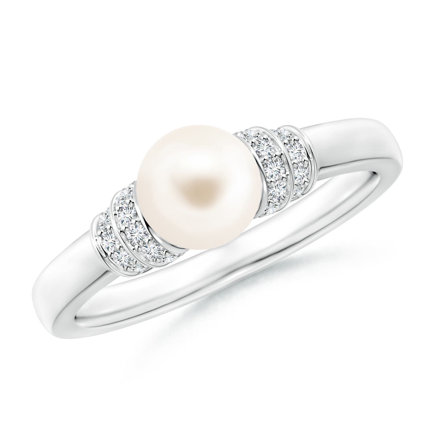 6mm AAA Freshwater Pearl & Pavé-Set Diamond Ring in P950 Platinum