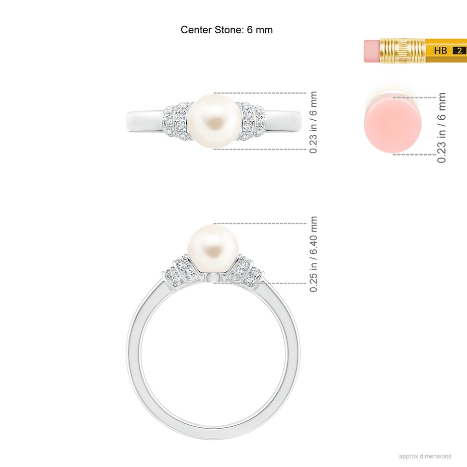 6mm AAA Freshwater Pearl & Pavé-Set Diamond Ring in P950 Platinum ruler