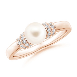 6mm AAA Freshwater Pearl & Pavé-Set Diamond Ring in Rose Gold
