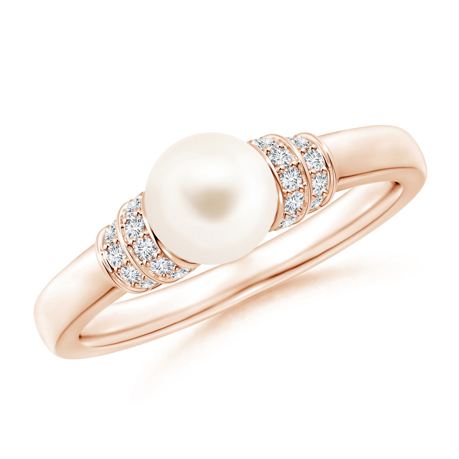 6mm AAA Freshwater Pearl & Pavé-Set Diamond Ring in Rose Gold 