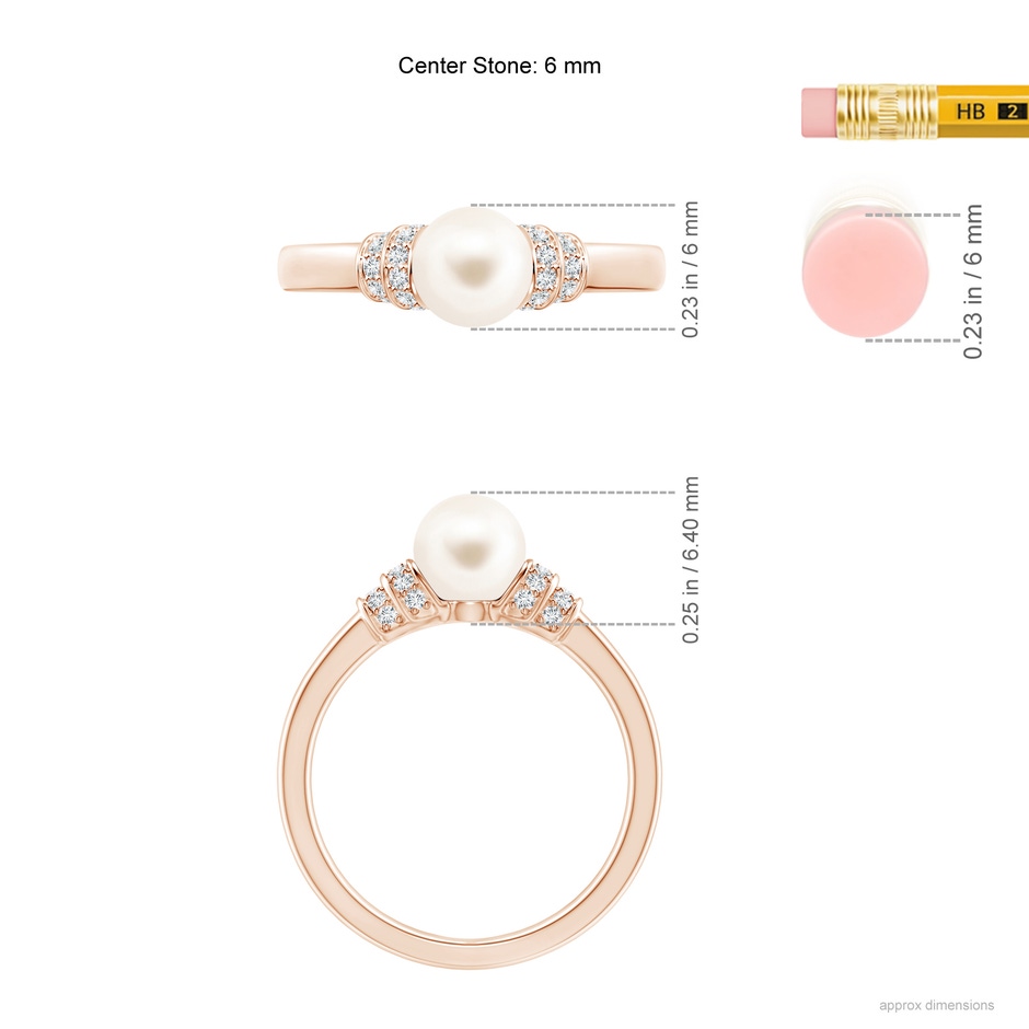 6mm AAA Freshwater Pearl & Pavé-Set Diamond Ring in Rose Gold ruler