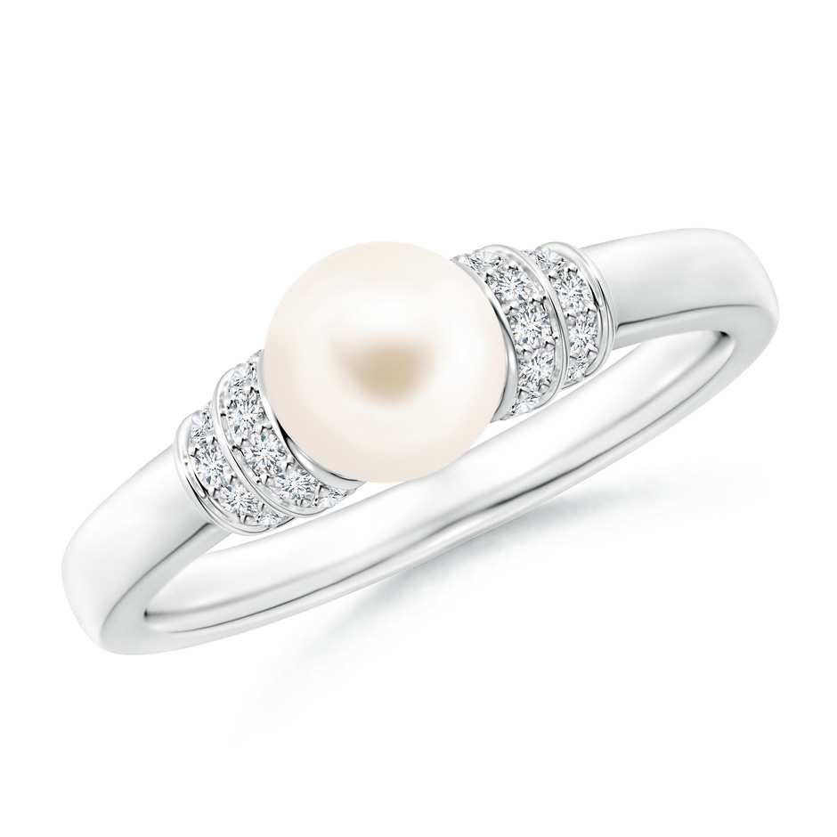 6mm AAA Freshwater Pearl & Pavé-Set Diamond Ring in White Gold 