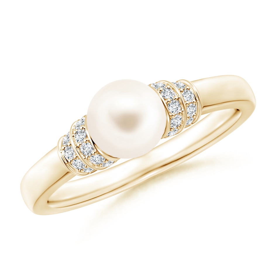 6mm AAA Freshwater Pearl & Pavé-Set Diamond Ring in Yellow Gold 