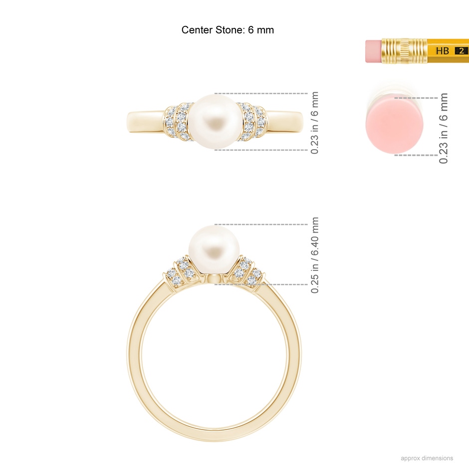 6mm AAA Freshwater Pearl & Pavé-Set Diamond Ring in Yellow Gold ruler