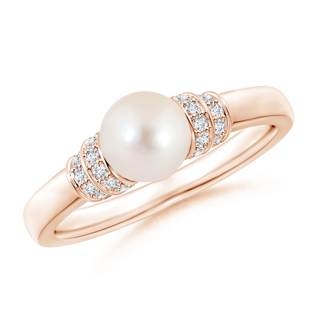 6mm AAAA Freshwater Pearl & Pavé-Set Diamond Ring in Rose Gold